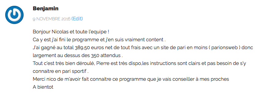 Benjamin est vraiment content du déroulement du programme 350 euros.