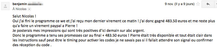 Benjamin a vraiment apprécié le programme 350 euros
