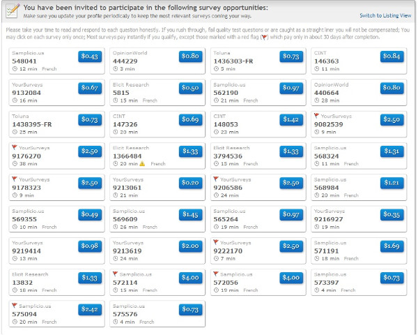 Surveys dans Clixsense